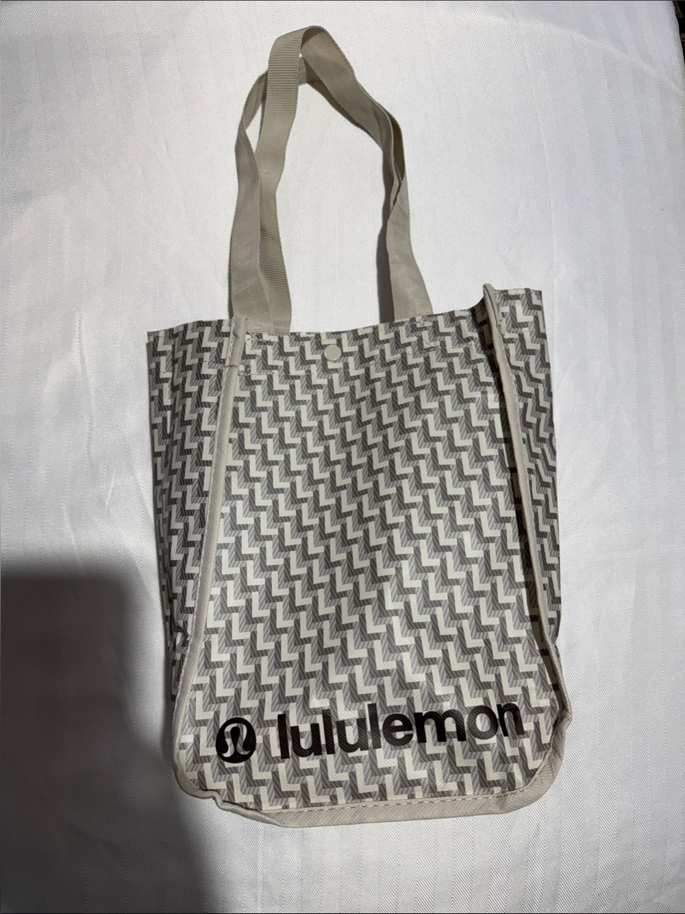 lululemon athletica Beige and Cream Patterned Canvas Tote